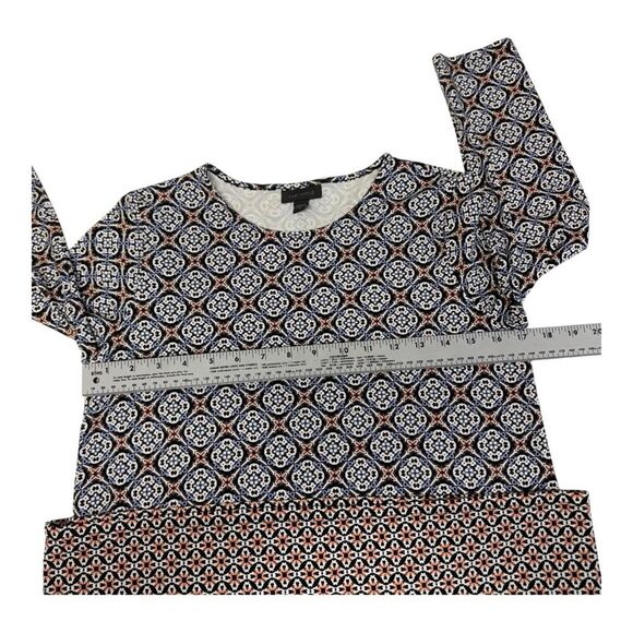 Geometric Print Dress Black White Peach Blue 3/4 Sleeve - Picture 7 of 8